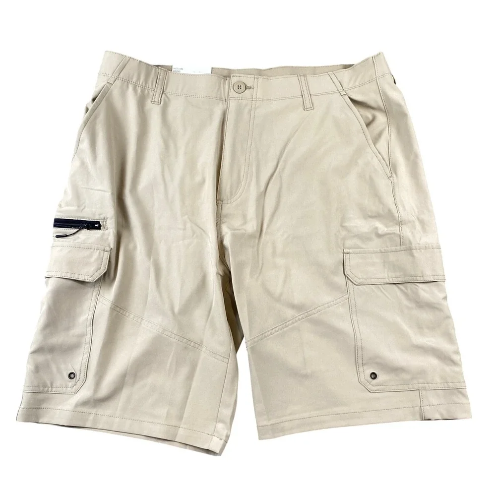 NWT Iron Co Mens Stretch Hybrid Cargo Shorts Khaki Tan Size 38 I427149S
